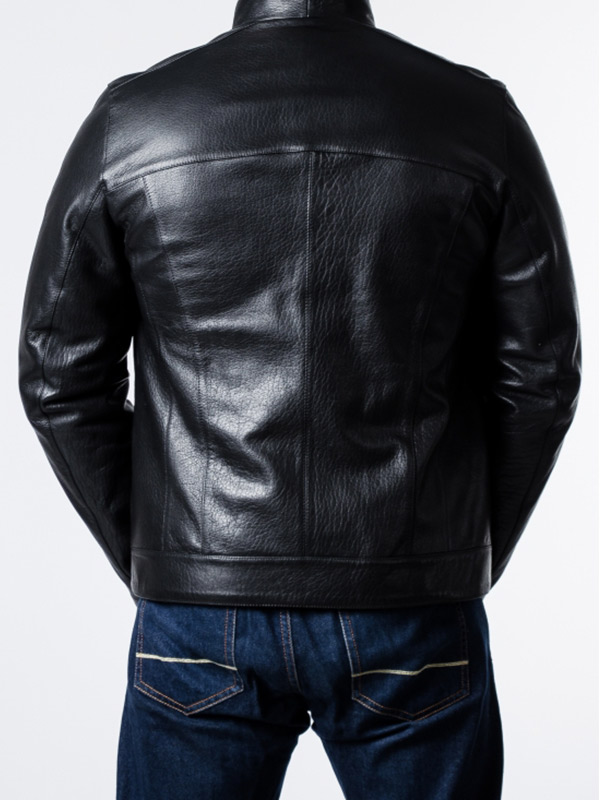 Men's Sheepskin Black Leather Biker Jacket Back