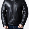 Men's Sheepskin Black Leather Biker Jacket Front