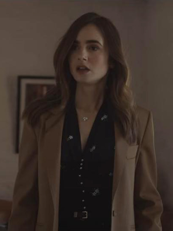 Lily Collins Windfall Brown Coat