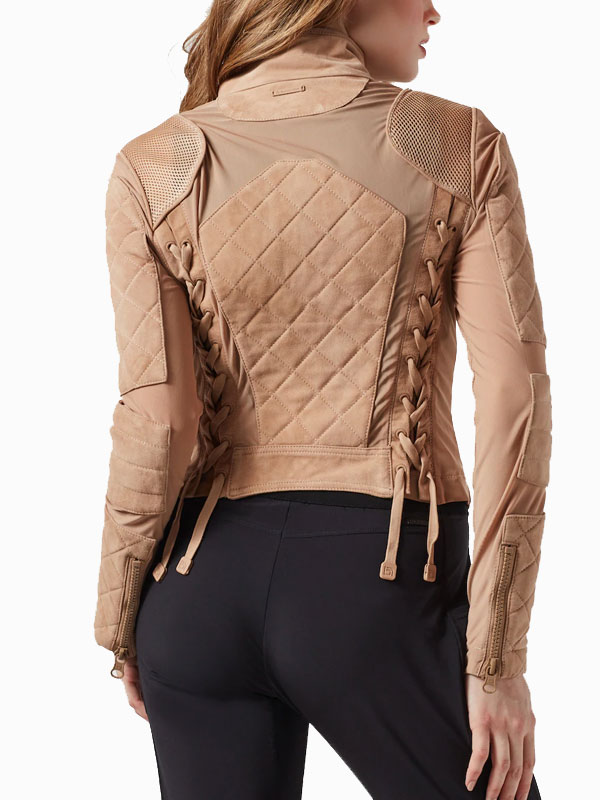 Women's Suede Leather Jacket With Diamond Quilted Style