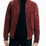 Men's Burgundy Suede Bomber Jacket