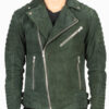 Men's Quilted Green Suede Leather Jacket