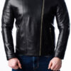 Mens Quilted Motorcycle Leather Jacket Front Closure