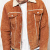 Men's Vintage Leather Brown Suede Sherpa Lined Jacket