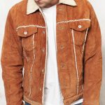 Men's Vintage Leather Brown Suede Sherpa Lined Jacket