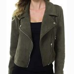 Women's Army Green Motorcycle Faux Suede Jacket