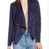 Women's Navy Blue Drape Front Faux Suede Jacket