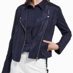 Women's Navy Suede Leather Jacket