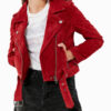 Women's Motorcycle Red Suede Leather Jacket