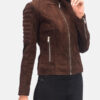 Women's Zipper Suede Brown Leather Jacket