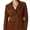 Brown Suede Leather Belted Coat