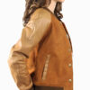 Women's Suede Leather Varsity Jacket With Faux Leather Sleeves