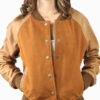 Women's Brown Suede Leather Varsity Jacket