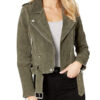 Women's Belted Style Suede Moto Jacket