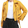 Women's Motorcycle Yellow Suede Leather Jacket