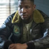 Devotion 2022 Jonathan Majors Leather Jacket with Shearling collar