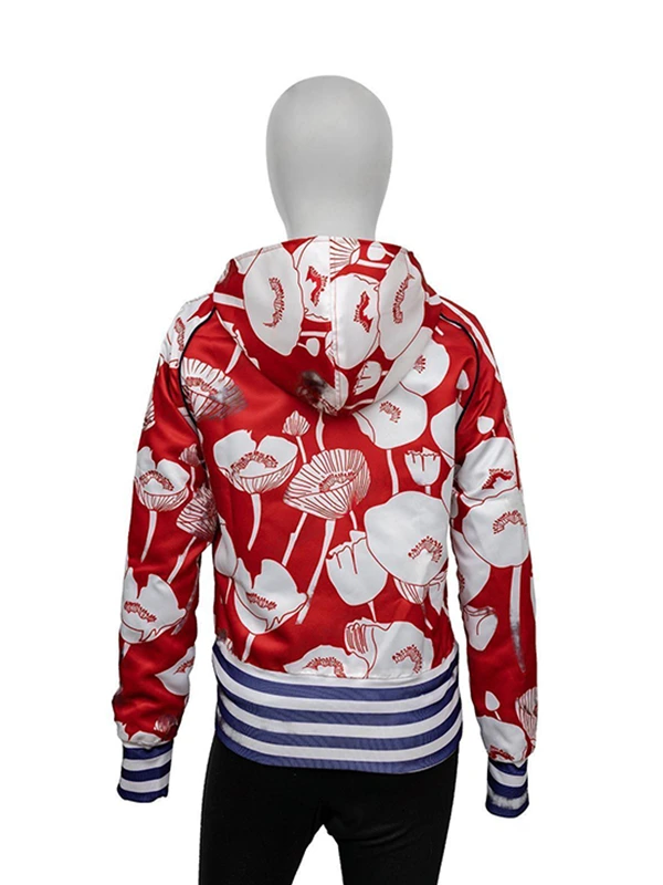 I Love America Sophie Marceau Red Floral Printed Hooded Jacket