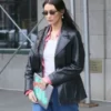 Meeting In NYC 2022 Bella Hadid Leather Jacket