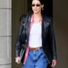 Meeting In NYC 2022 Bella Hadid Black Leather Blzer