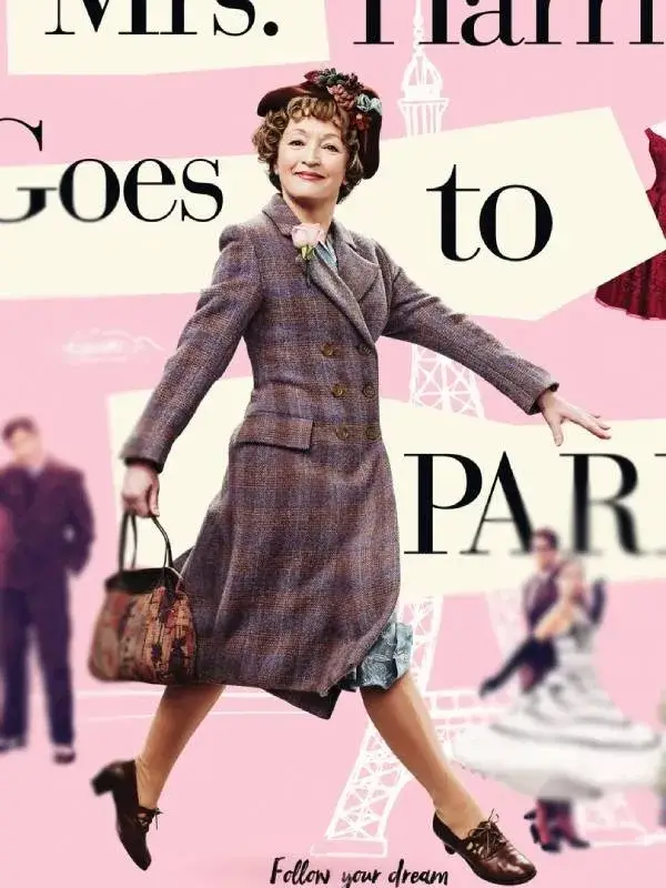 Lesley Manville Mrs. Harris Goes to Paris Ada Harris Trench Plaid Coat