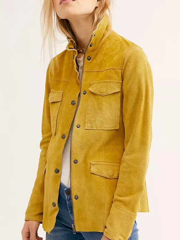 Women's Yellow Suede Leather Jacket - Jackets Junction