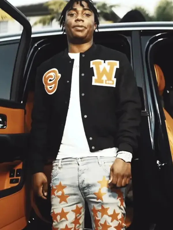 Louis Vuitton varsity jacket worn by Fredo on his Instagram account @fredo