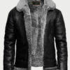 Military Black Fur B3 Aviator Pilot Shearling Leather Jacket