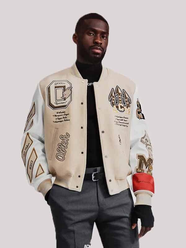 Ac Milan Off White Jacket Football Club Varsity Jacket