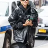 Hailey Bieber Black Oversized Motorcycle Jacket