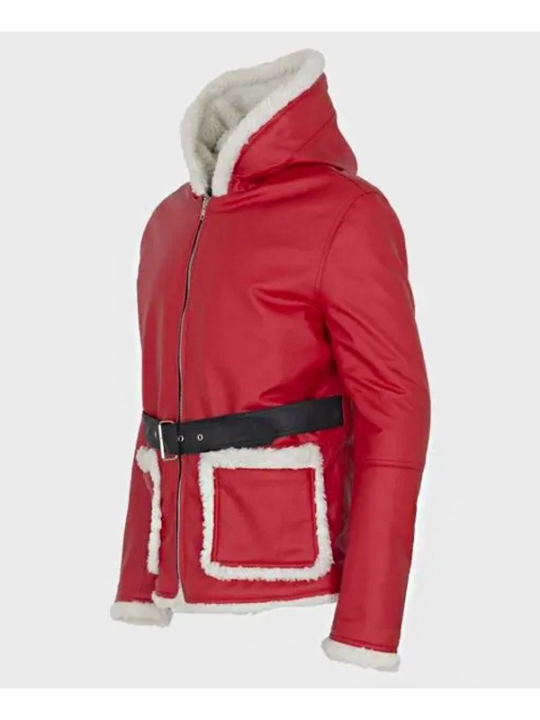 Santa Claus Red Hooded Leather Jacket