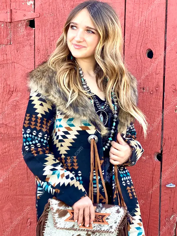 Yellowstone Beth Dutton Blue Tribal Coat