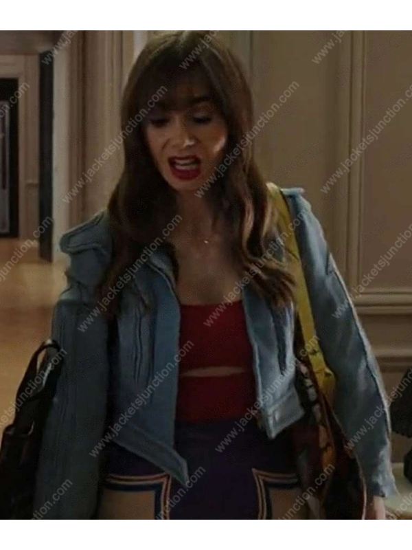 Emily In Paris S03 Lily Collins Cropped Leather Jacket