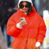 Emily Ratajkowski Red Puffer Jacket