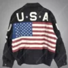 Independence Day Vintage USA Flag Black Leather Jacket