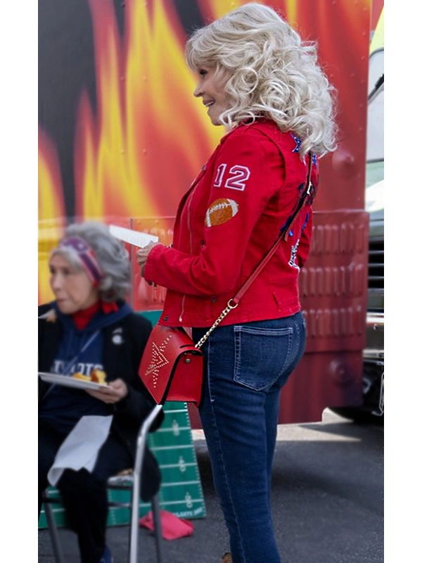 80 for Brady Jane Fonda Jacket  Trish Red Biker Leather Jacket