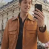 Lucas Bravo Emily in Paris S03 Gabriel Tan Brown Leather Jacket