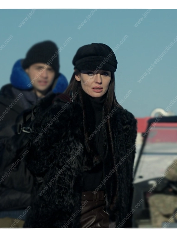 The Recruit 2022 Laura Haddock Black Fur Coat