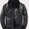 Mens Black Aviator Shearling Sheepskin Bomber Jacket