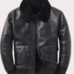 Mens Black Aviator Shearling Sheepskin Bomber Jacket