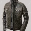 Brown Distressed Leather Jacket Mens