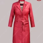 Rita Ora Long Red Leather Jacket Women