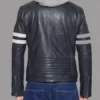 Mens Black Leather White Striped Jacket