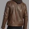 Mens Brown Leather Jacket with Hood