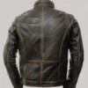 Mens Cafe Racer Distressed Brown Leather Jacket