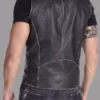 Mens Distressed Black Biker Leather Vest