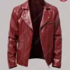 Mens Red Motorbike Winter Leather Jacket