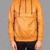 Mens Tan Brown Hooded Leather Jacket