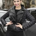 Sofia Carson Padded Black Leather Jacket