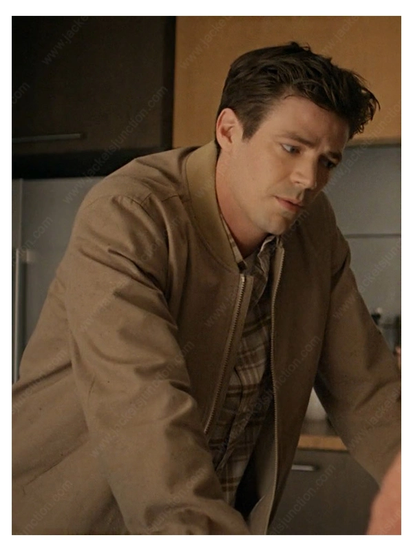 he Flash Grant Gustin Beige Bomber Jacket