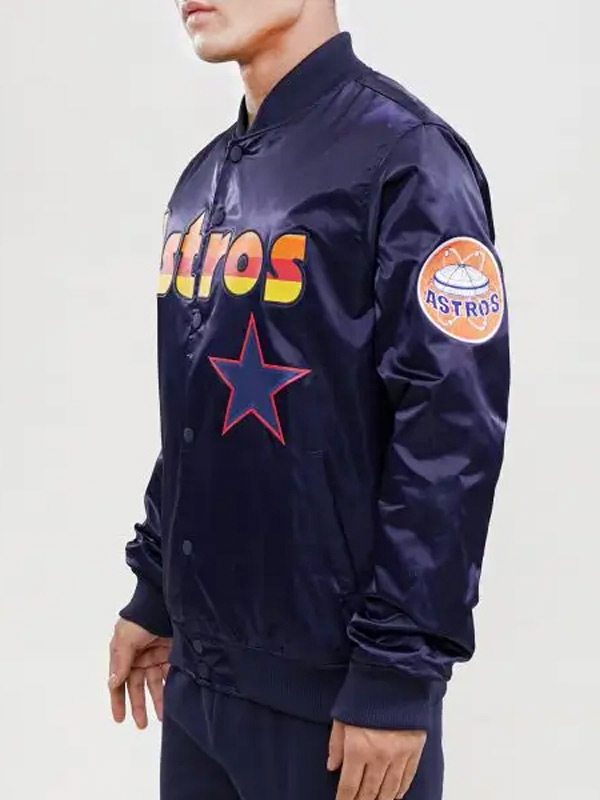 Astros Emblem Satin Jacket - Mens 2XL / Grey